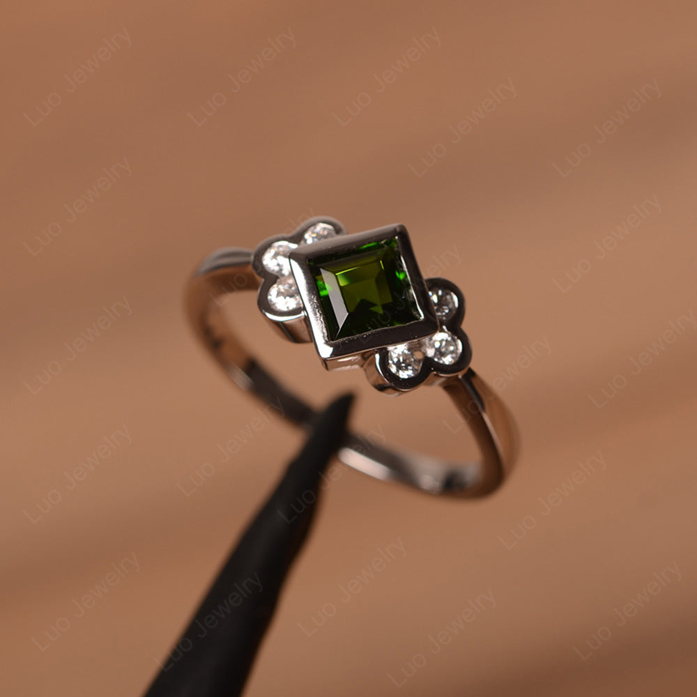 Dainty Diopside Ring Square Cut Bezel Set - LUO Jewelry