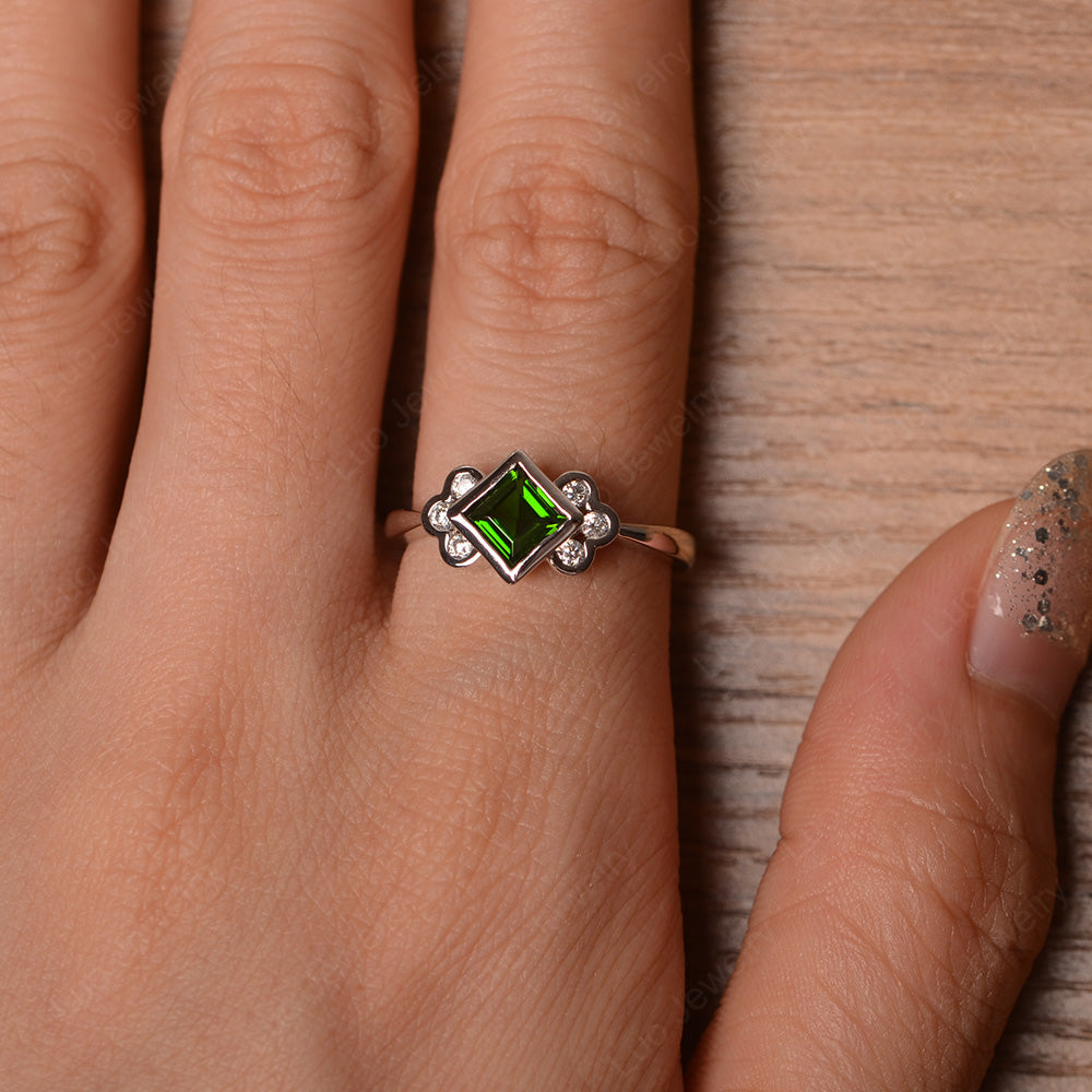 Dainty Diopside Ring Square Cut Bezel Set - LUO Jewelry