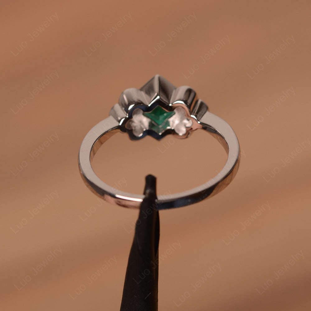 Dainty Lab Emerald Ring Square Cut Bezel Set - LUO Jewelry