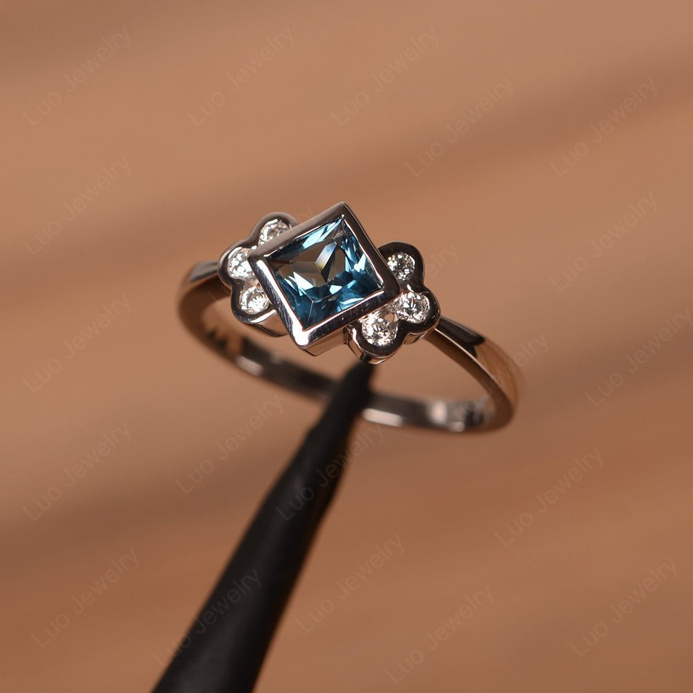 Dainty London Blue Topaz Ring Princess Cut Bezel Set - LUO Jewelry