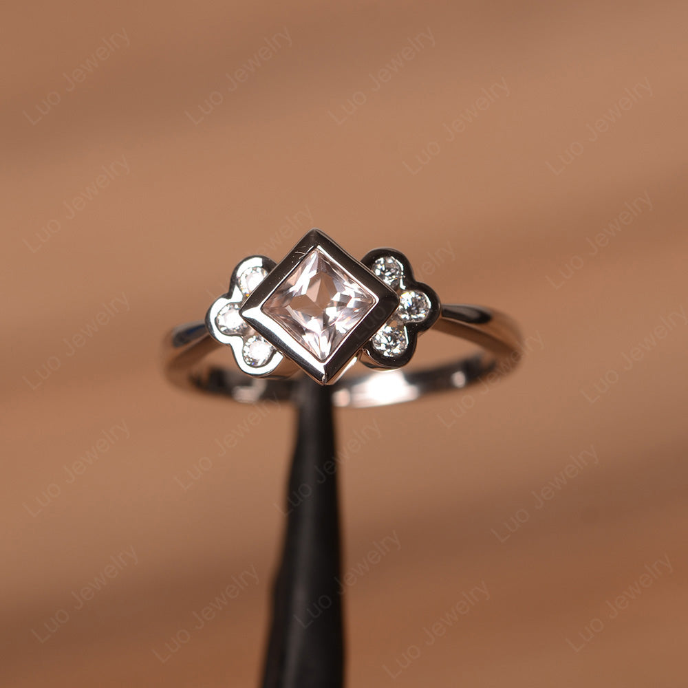 Dainty Morganite Ring Princess Cut Bezel Set - LUO Jewelry