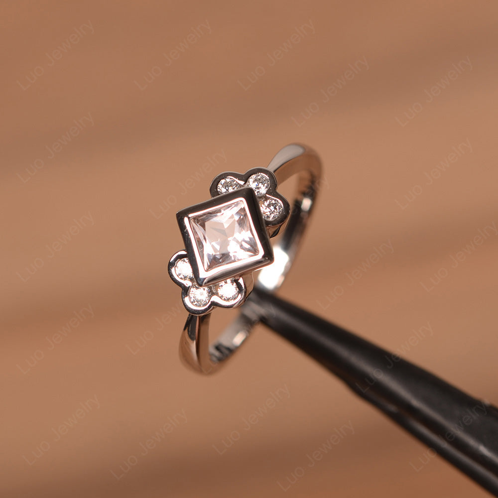 Dainty Morganite Ring Princess Cut Bezel Set - LUO Jewelry