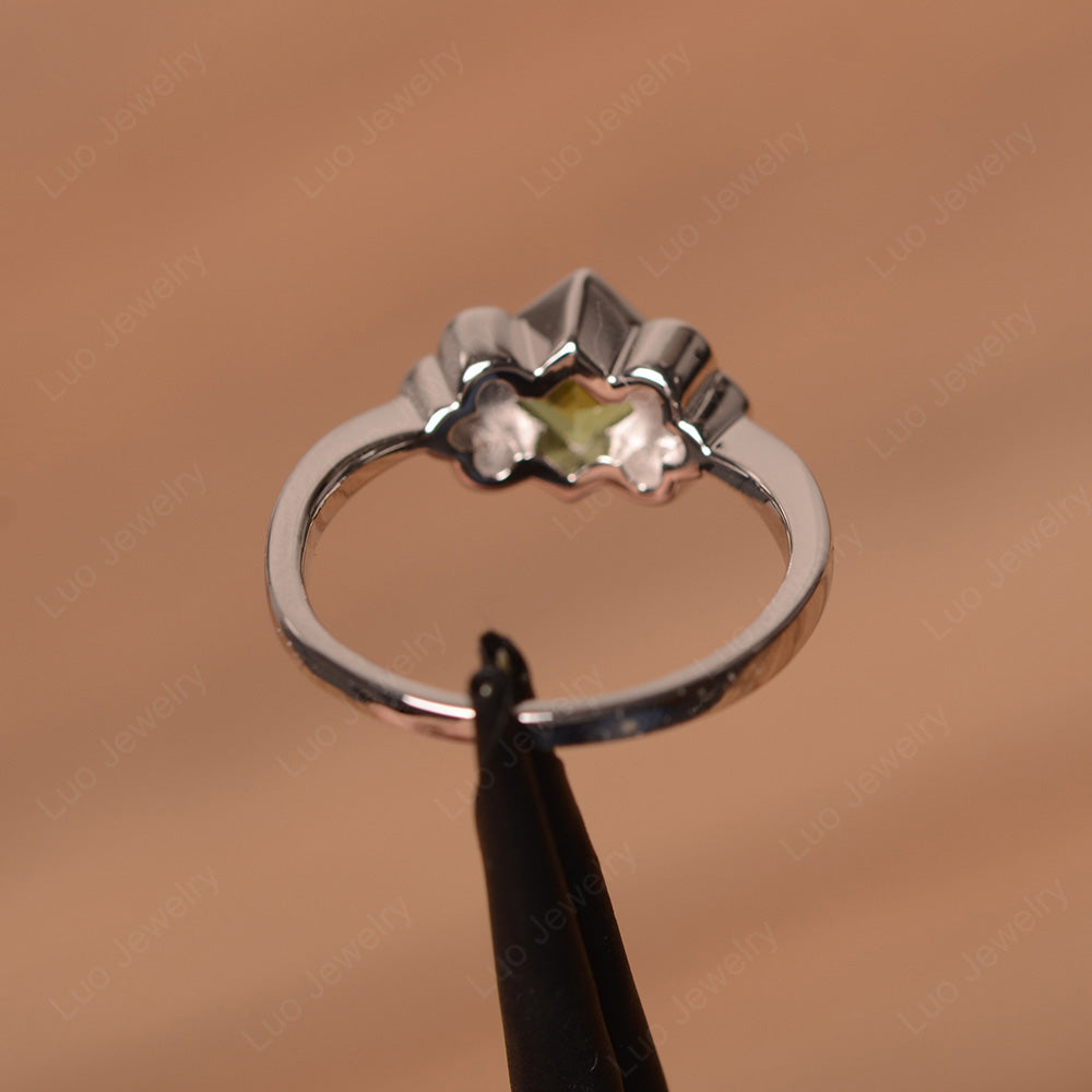 Dainty Peridot Ring Square Cut Bezel Set - LUO Jewelry