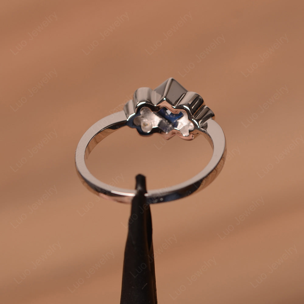 Dainty Lab Sapphire Ring Princess Cut Bezel Set - LUO Jewelry