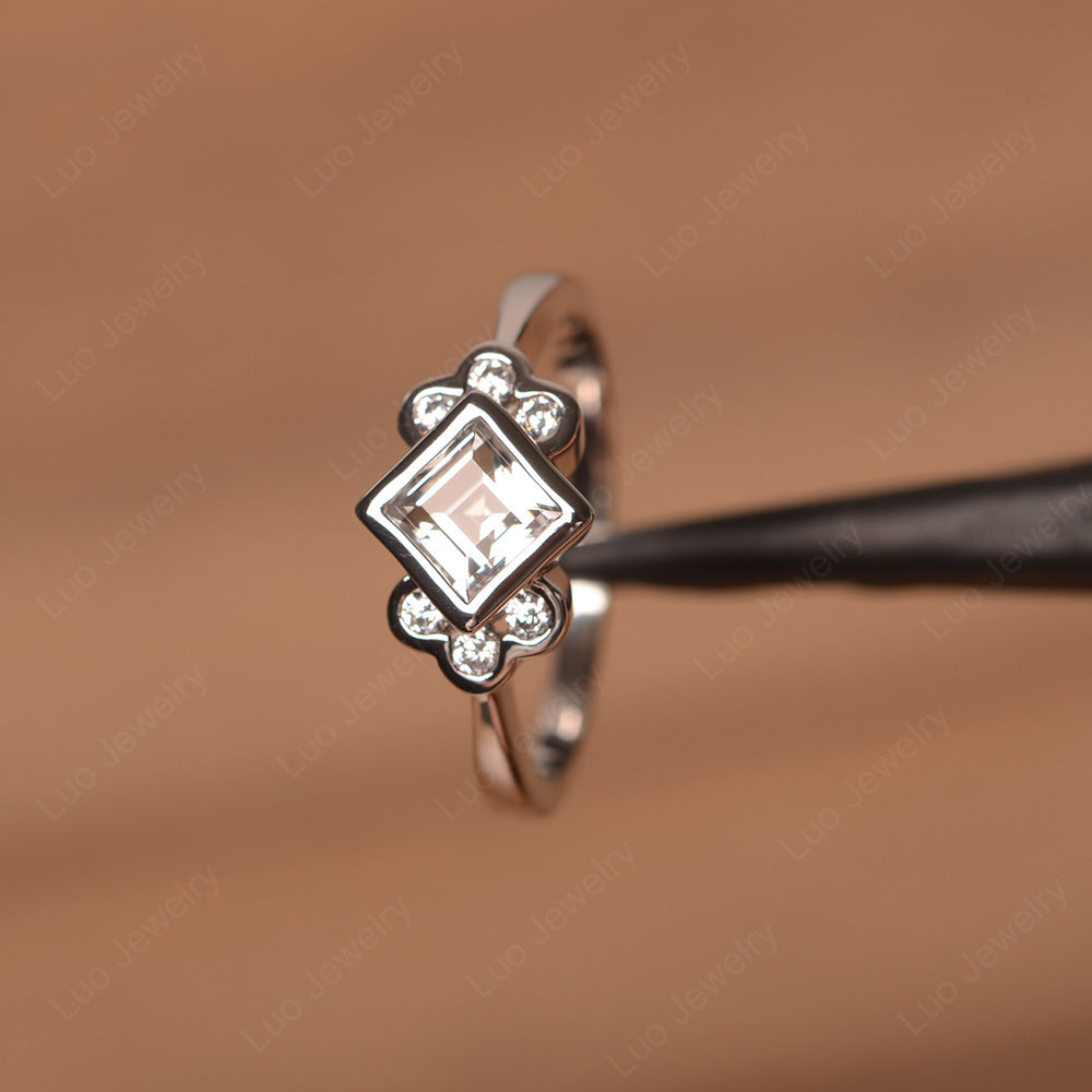 Dainty White Topaz Ring Square Cut Bezel Set - LUO Jewelry