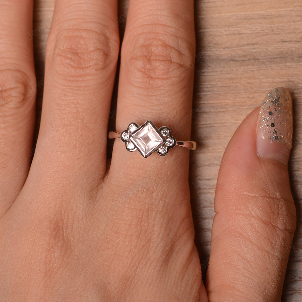 Dainty White Topaz Ring Square Cut Bezel Set - LUO Jewelry