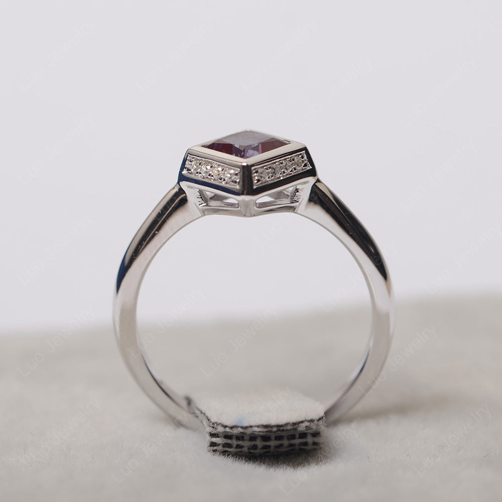 Princess Cut Alexandrite Halo Bezel Set Ring - LUO Jewelry