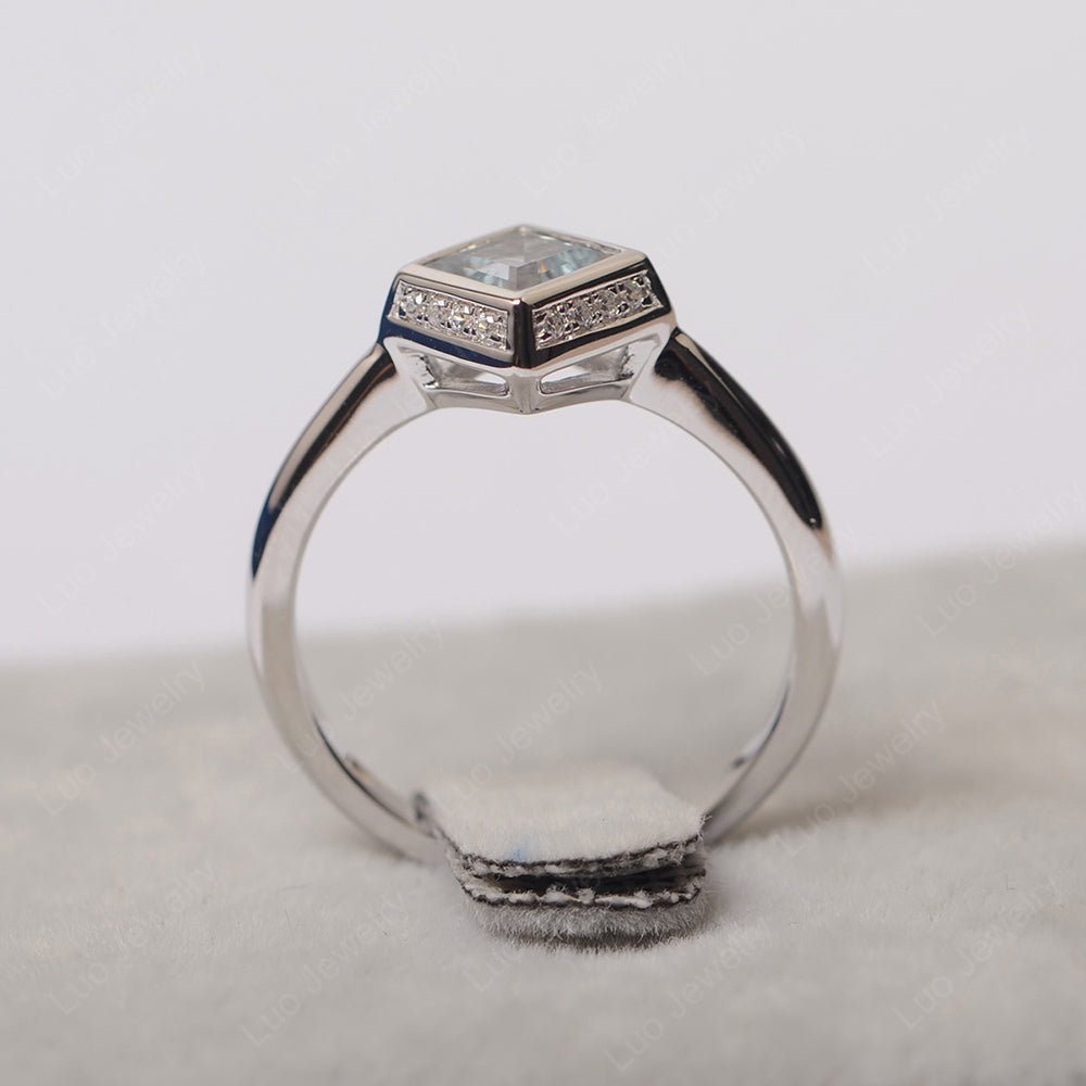 Square Cut Aquamarine Halo Bezel Set Ring - LUO Jewelry
