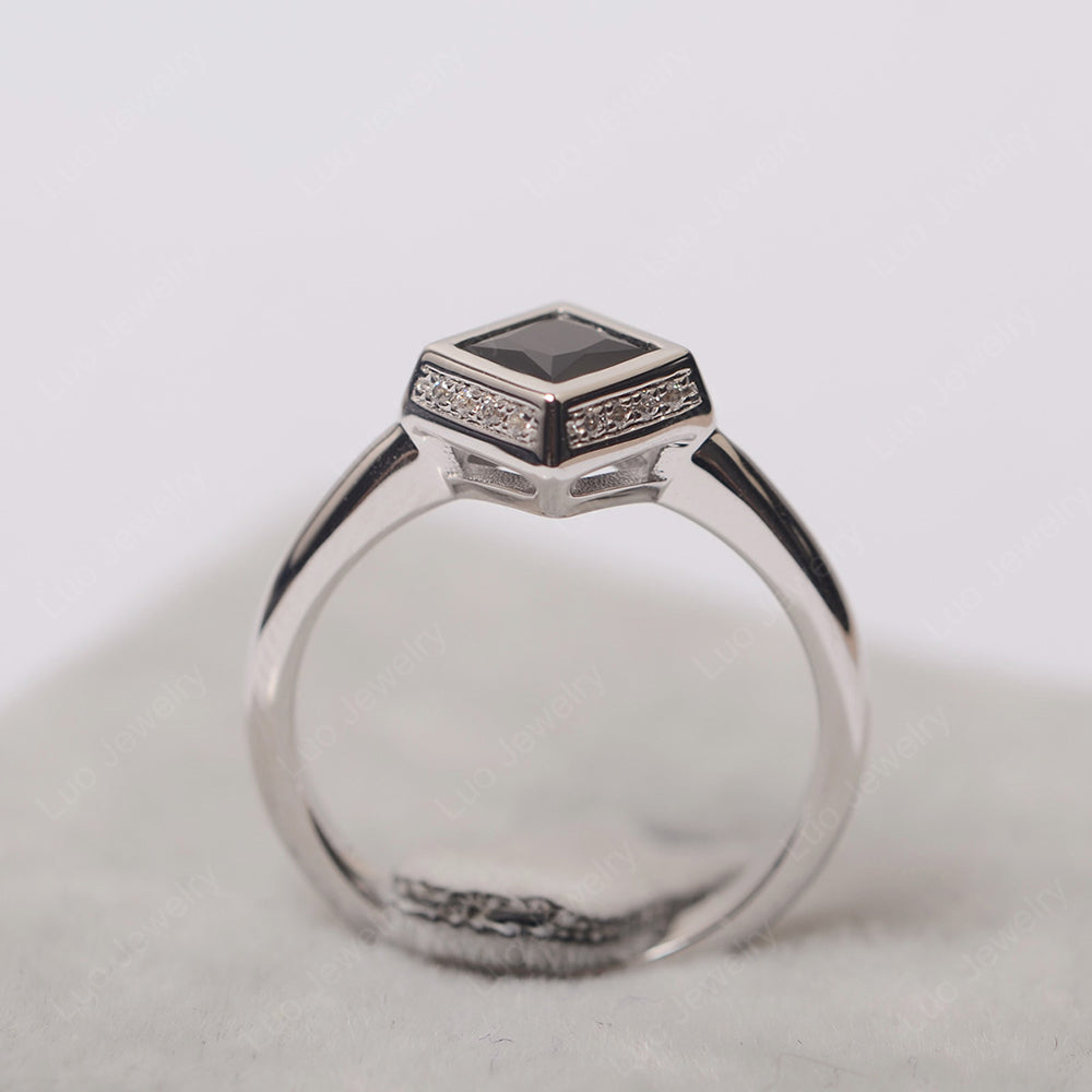 Princess Cut Black Spinel Halo Bezel Set Ring - LUO Jewelry