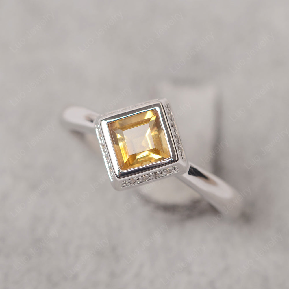 Square Cut Citrine Halo Bezel Set Ring - LUO Jewelry