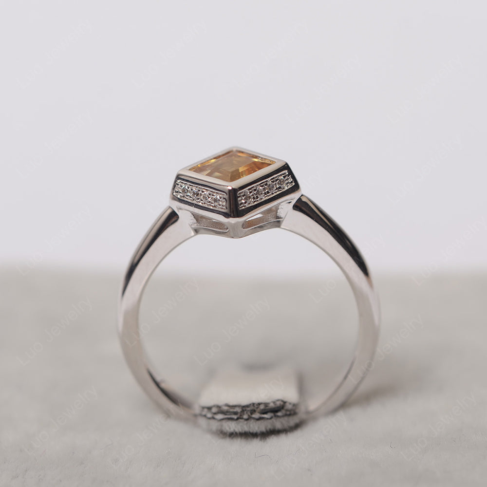 Square Cut Citrine Halo Bezel Set Ring - LUO Jewelry