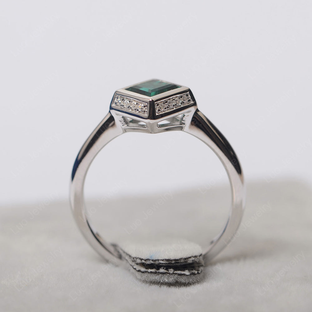 Square Cut Lab Emerald Halo Bezel Set Ring - LUO Jewelry