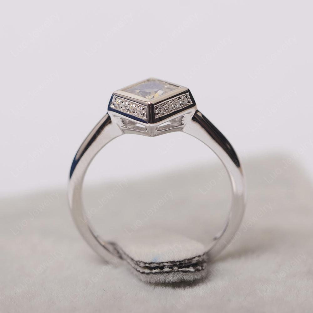 Princess Cut Moonstone Halo Bezel Set Ring - LUO Jewelry