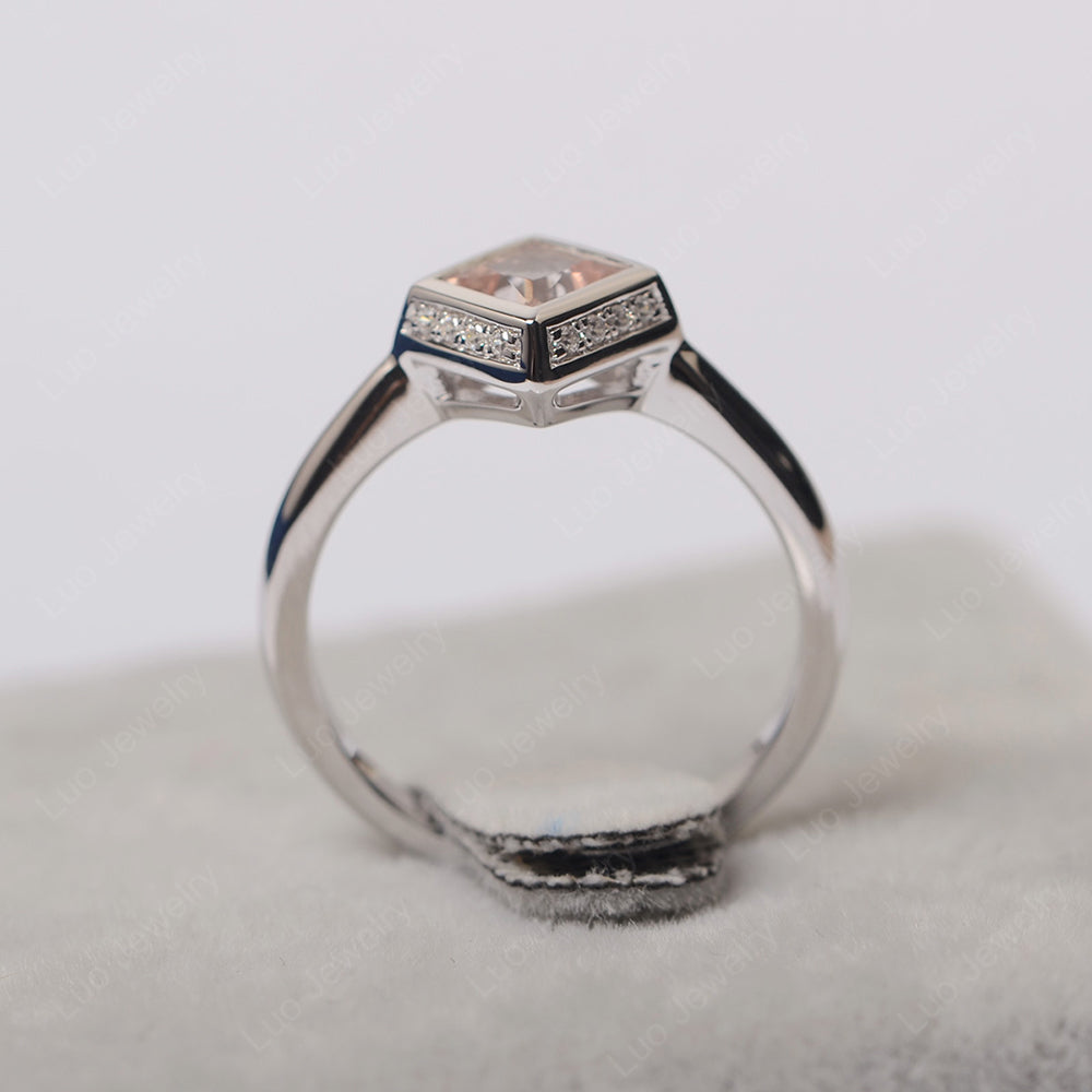 Princess Cut Morganite Halo Bezel Set Ring - LUO Jewelry