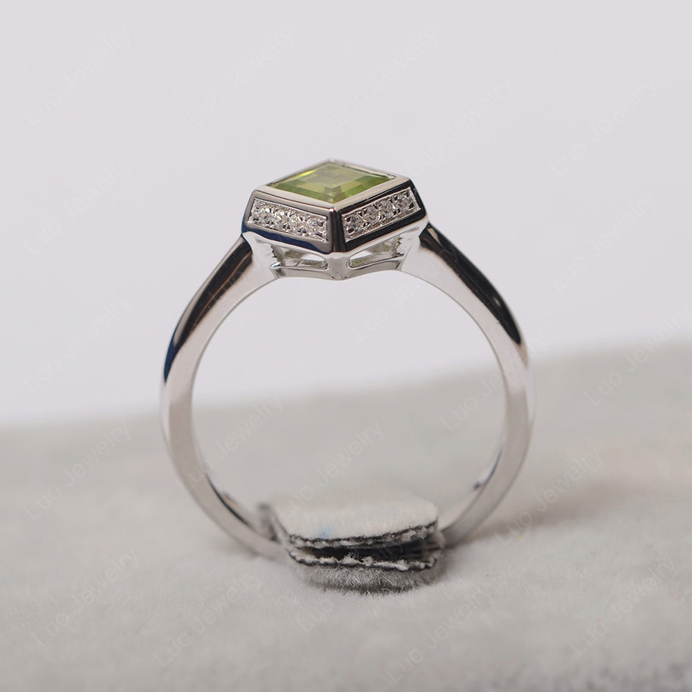 Square Cut Peridot Halo Bezel Set Ring - LUO Jewelry