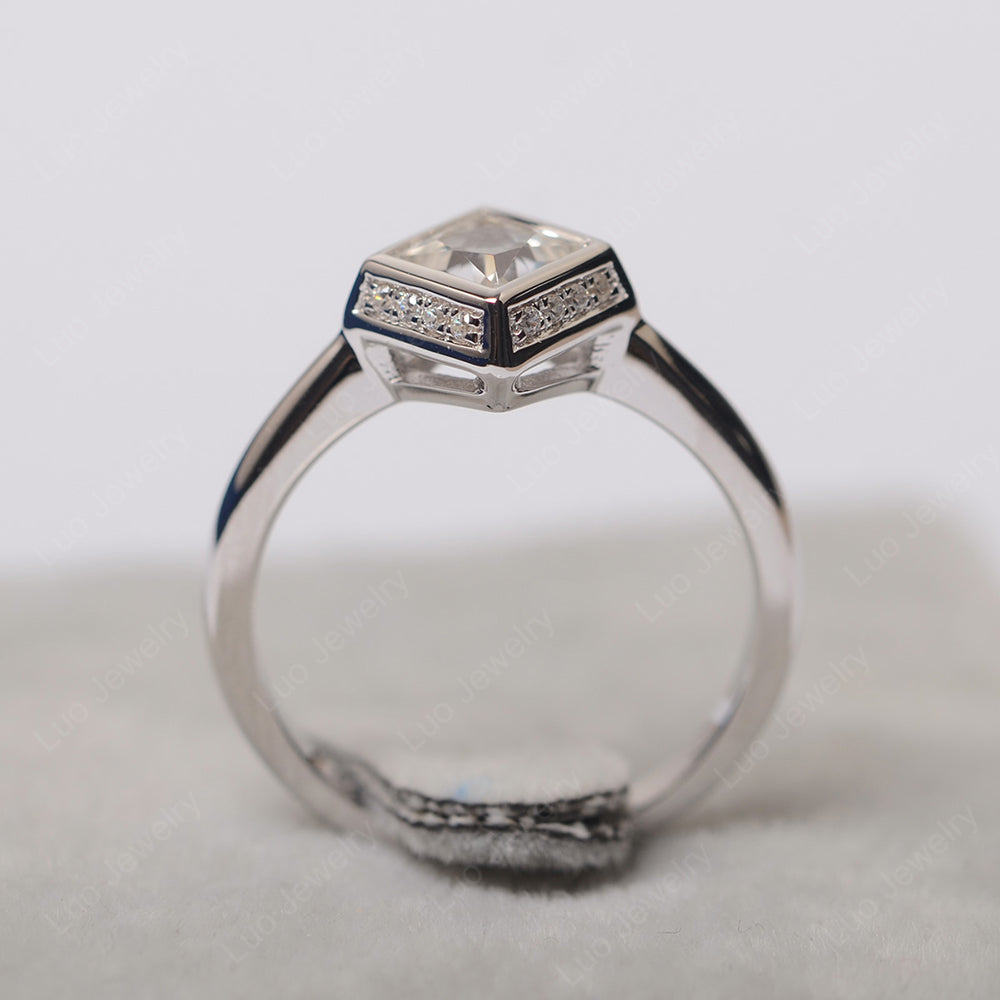 Princess Cut White Topaz Halo Bezel Set Ring - LUO Jewelry