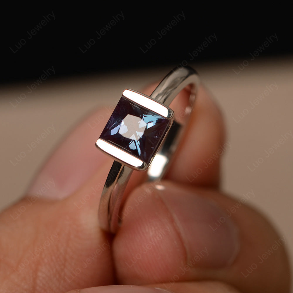 Half Bezel Alexandrite Solitaire Engagement Ring - LUO Jewelry