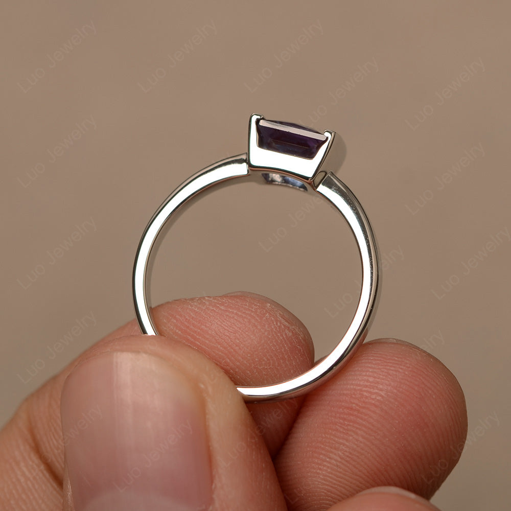 Half Bezel Alexandrite Solitaire Engagement Ring - LUO Jewelry