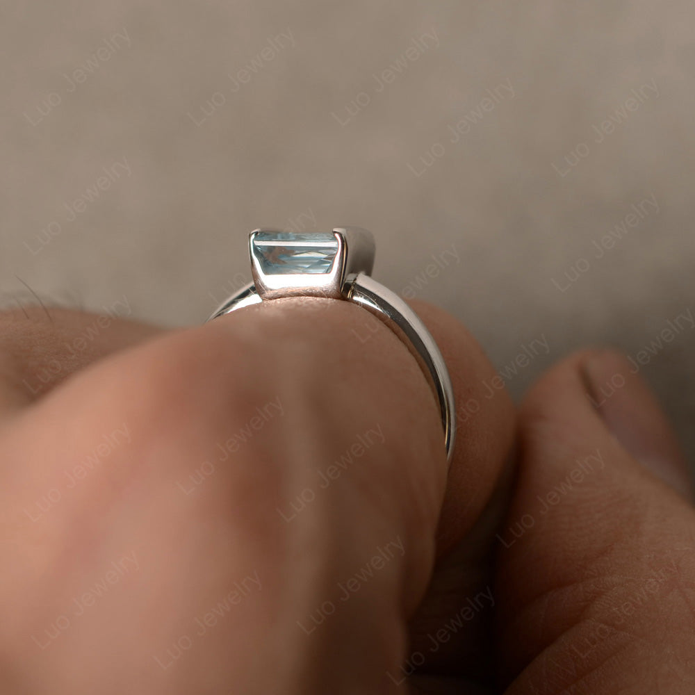 Half Bezel Aquamarine Solitaire Engagement Ring - LUO Jewelry