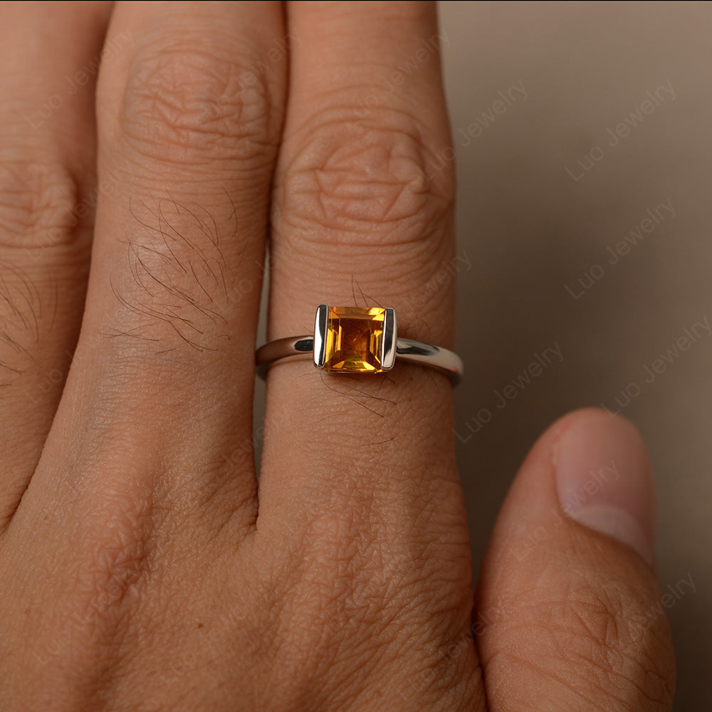 Half Bezel Citrine Solitaire Engagement Ring - LUO Jewelry