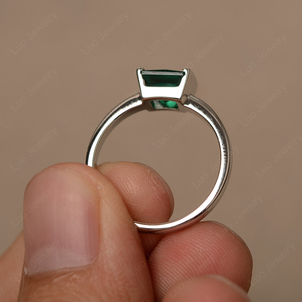Half Bezel Lab Emerald Solitaire Engagement Ring - LUO Jewelry