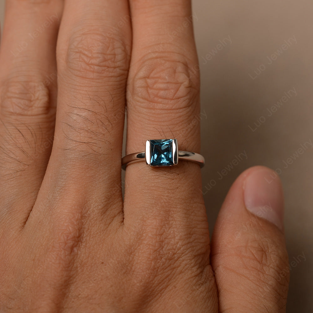 Half Bezel London Blue Topaz Solitaire Engagement Ring - LUO Jewelry
