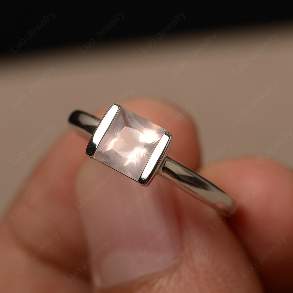 Half Bezel Rose Quartz Solitaire Engagement Ring - LUO Jewelry