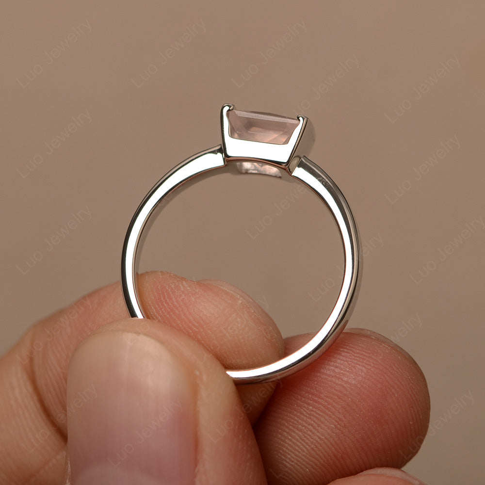 Half Bezel Rose Quartz Solitaire Engagement Ring - LUO Jewelry