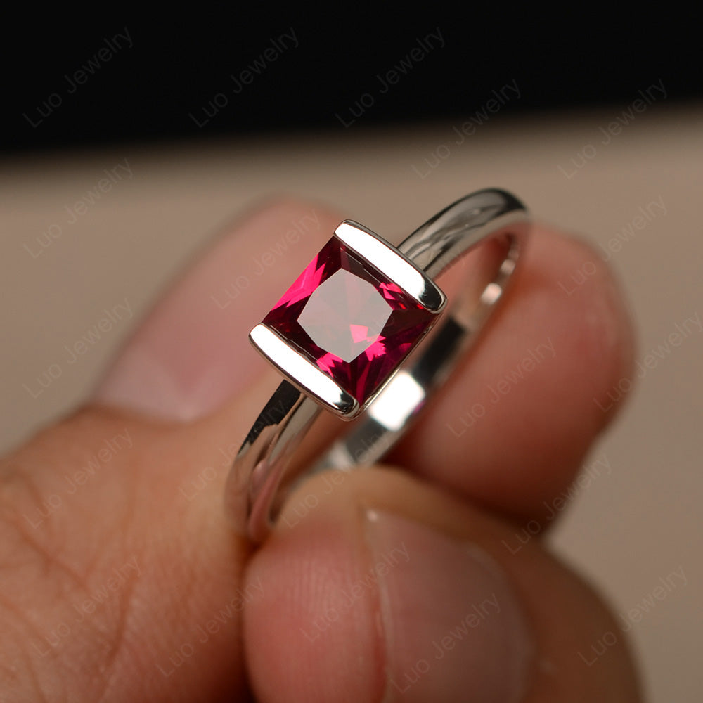 Half Bezel Ruby Solitaire Engagement Ring - LUO Jewelry