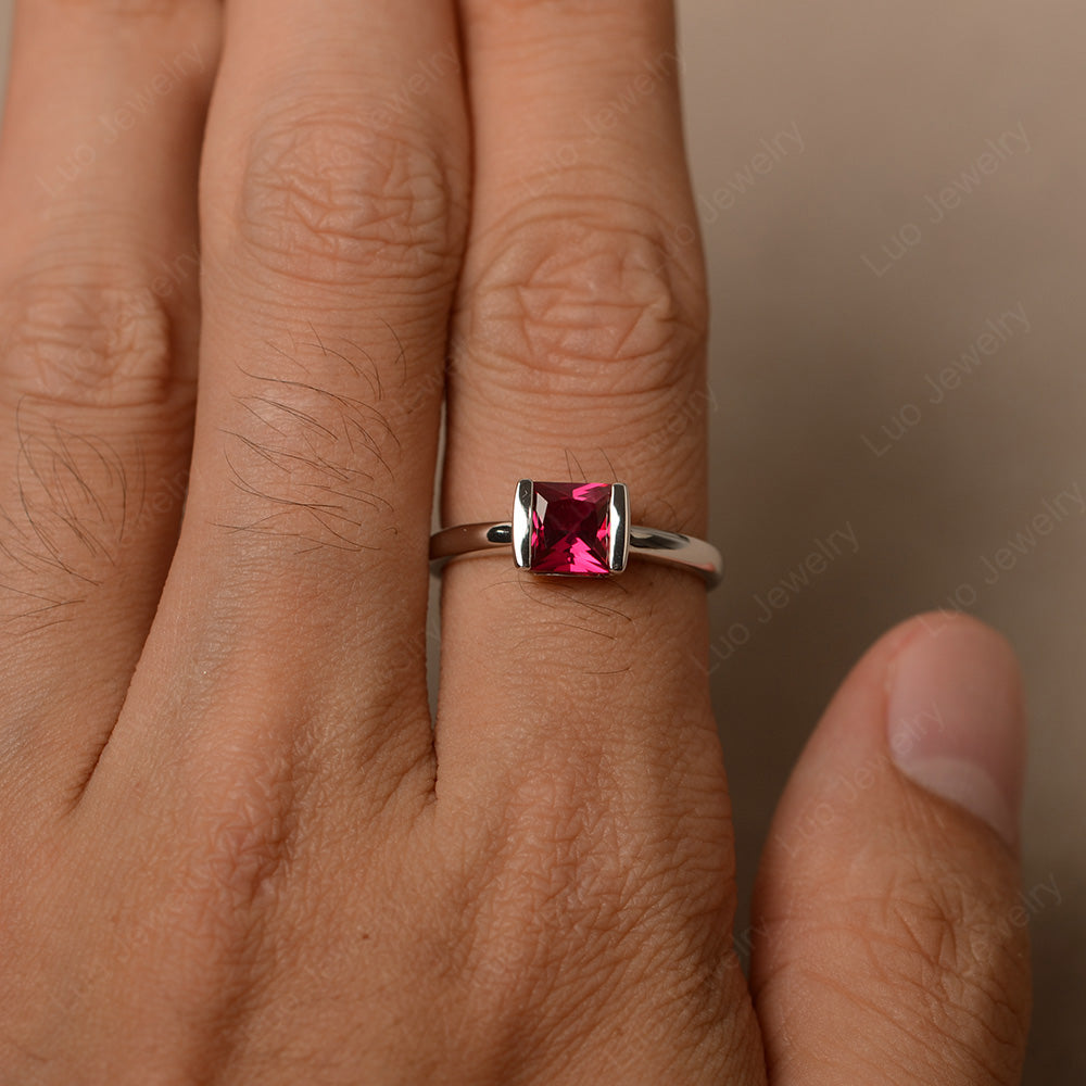 Half Bezel Ruby Solitaire Engagement Ring - LUO Jewelry