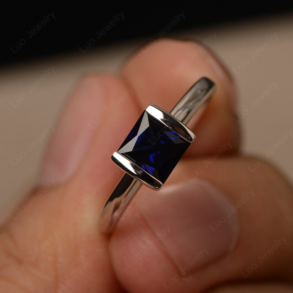 Half Bezel Lab Sapphire Solitaire Engagement Ring - LUO Jewelry