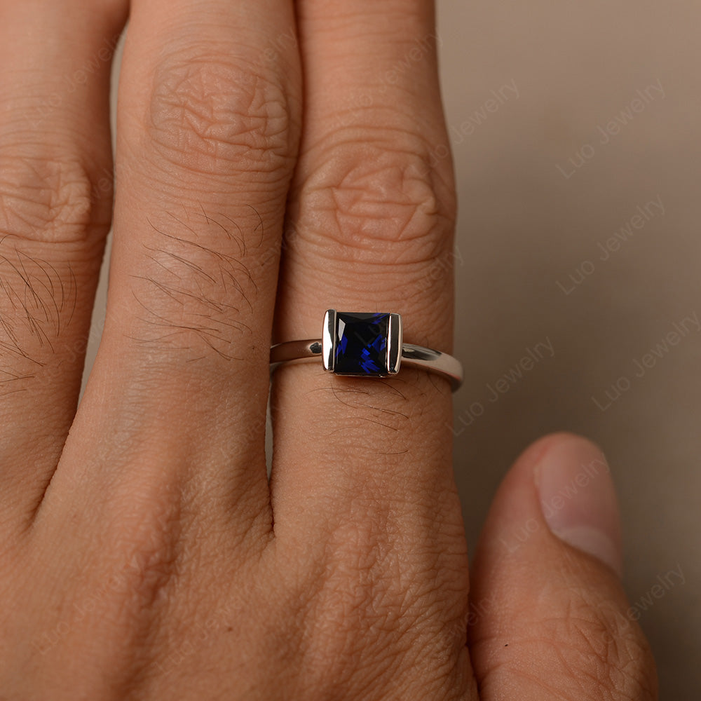 Half Bezel Lab Sapphire Solitaire Engagement Ring - LUO Jewelry
