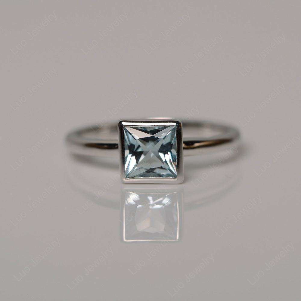 Princess Cut Aquamarine Bezel Set Solitaire Ring - LUO Jewelry