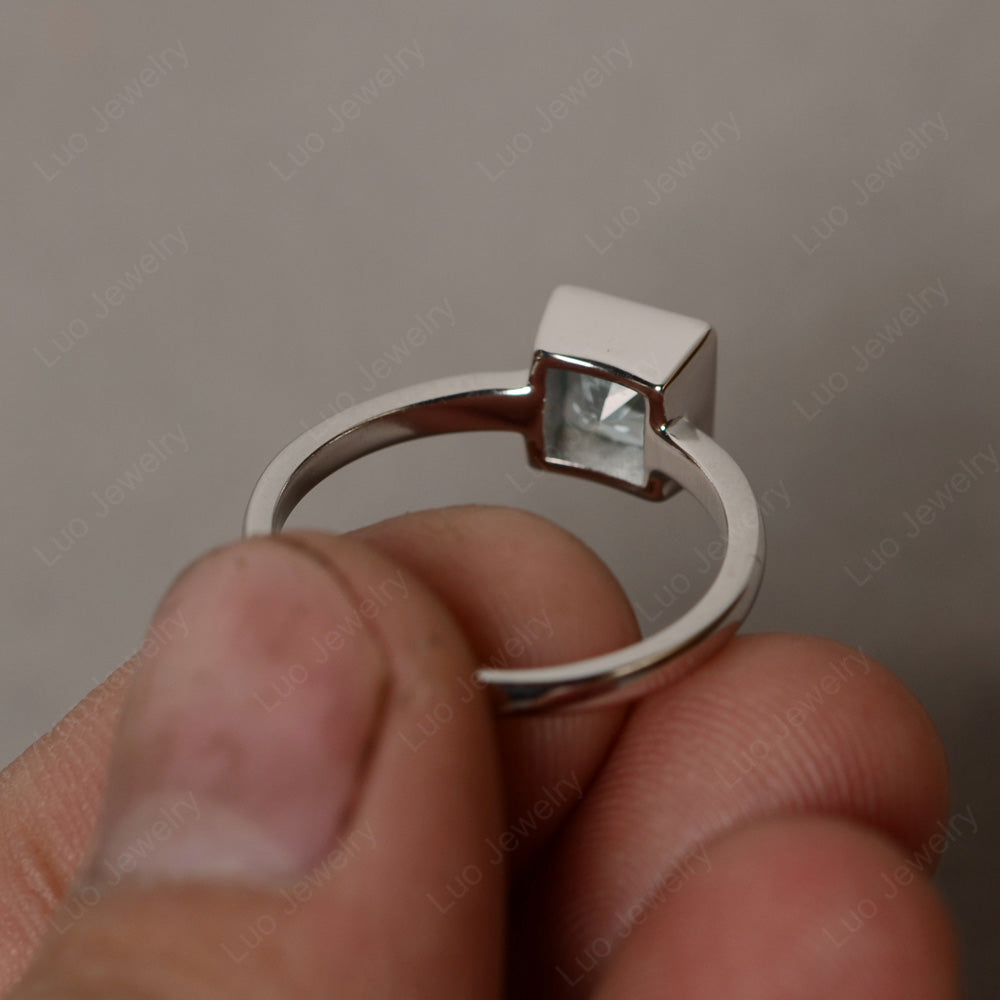 Princess Cut Aquamarine Bezel Set Solitaire Ring - LUO Jewelry