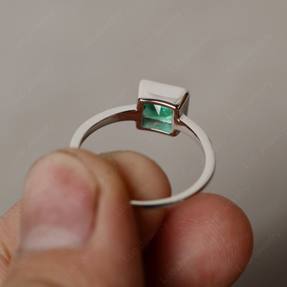 Princess Cut Lab Emerald Bezel Set Solitaire Ring - LUO Jewelry