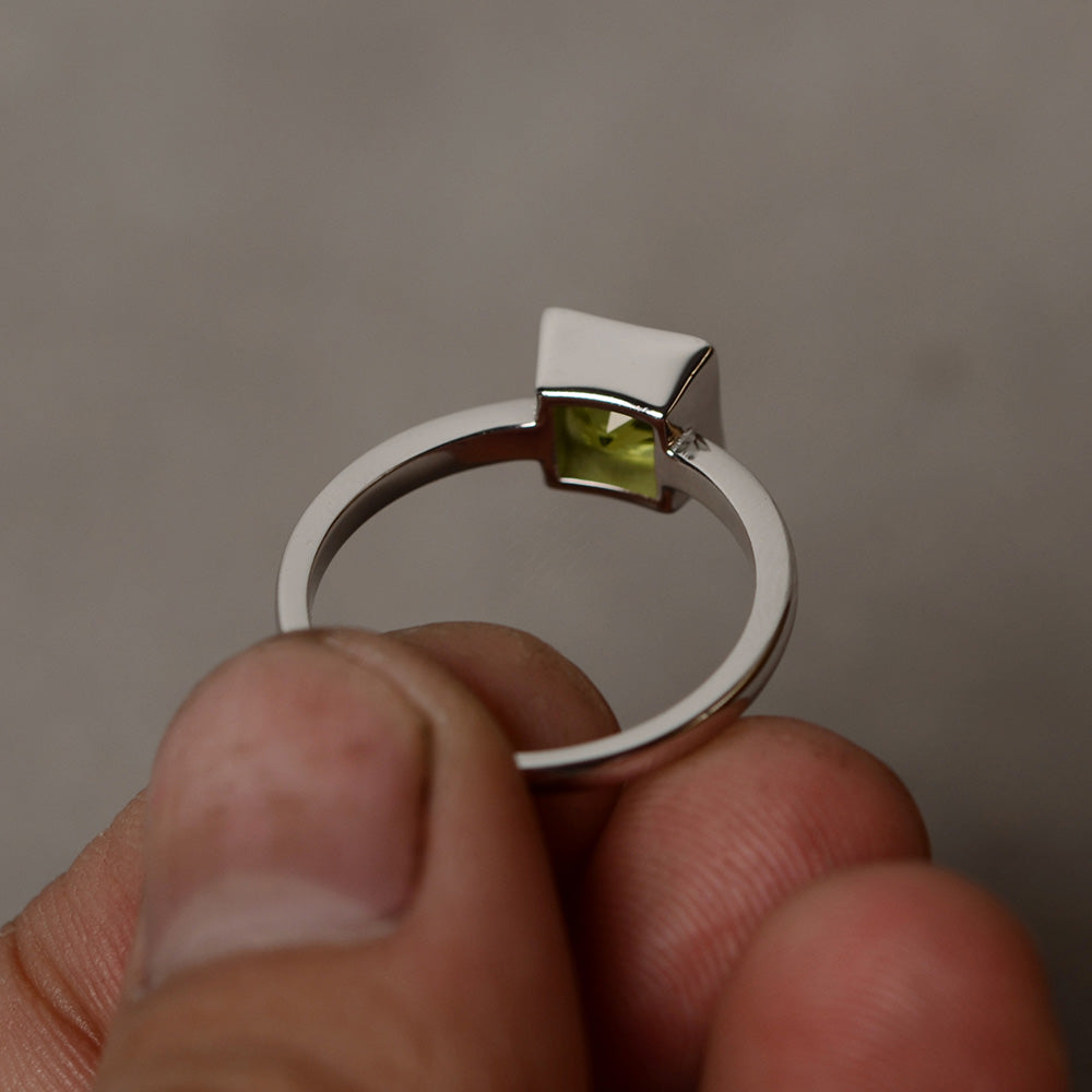 Princess Cut Peridot Bezel Set Solitaire Ring - LUO Jewelry