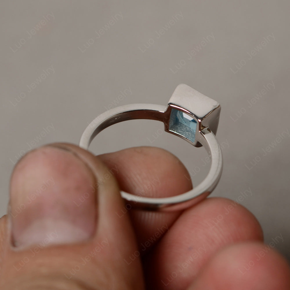 Princess Cut Swiss Blue Topaz Bezel Set Solitaire Ring - LUO Jewelry