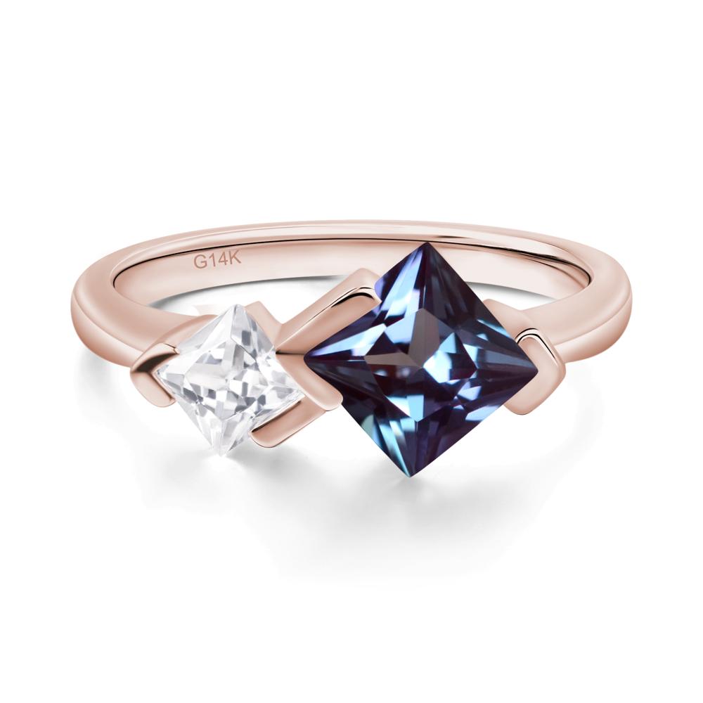 Kite Set 2 Stone Princess Cut Alexandrite Ring - LUO Jewelry #metal_14k rose gold