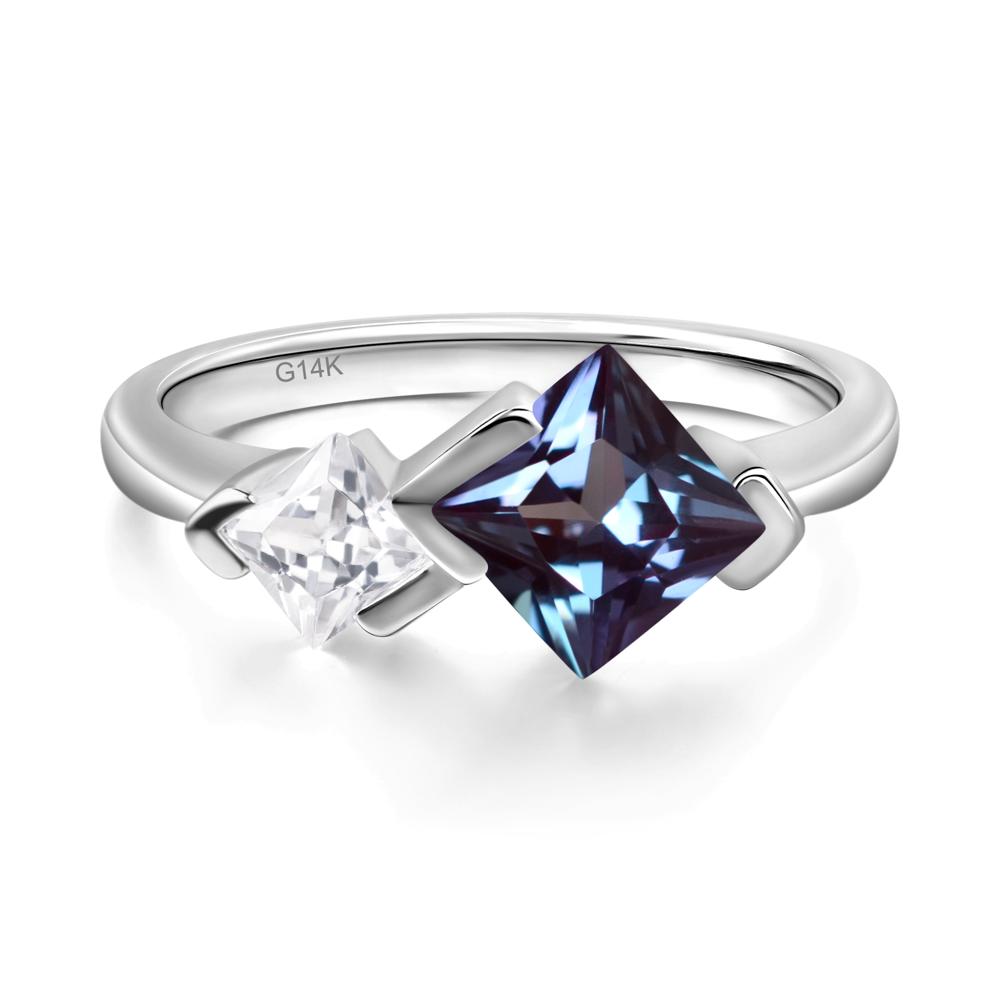 Kite Set 2 Stone Princess Cut Alexandrite Ring - LUO Jewelry #metal_14k white gold