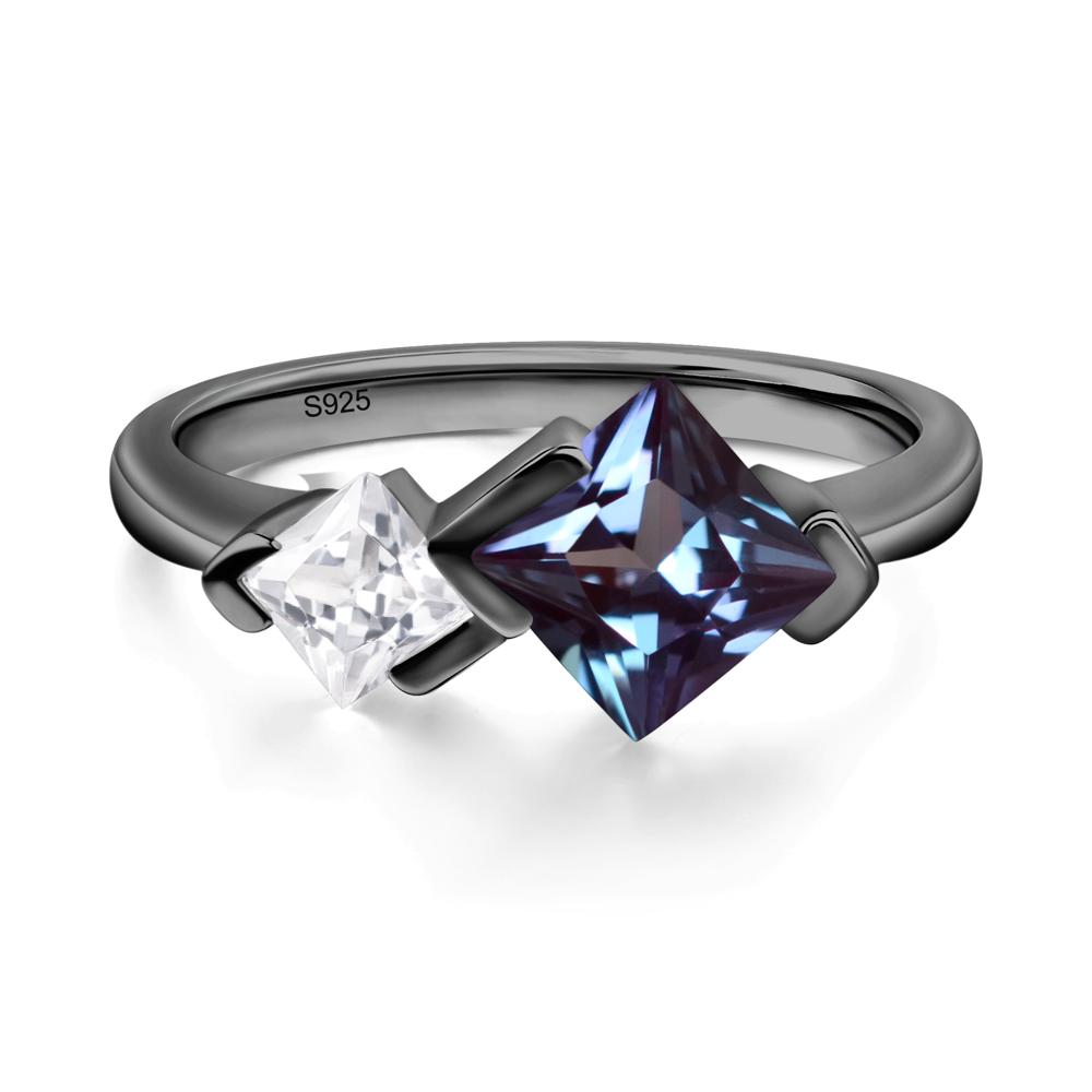Kite Set 2 Stone Princess Cut Alexandrite Ring - LUO Jewelry #metal_black finish sterling silver