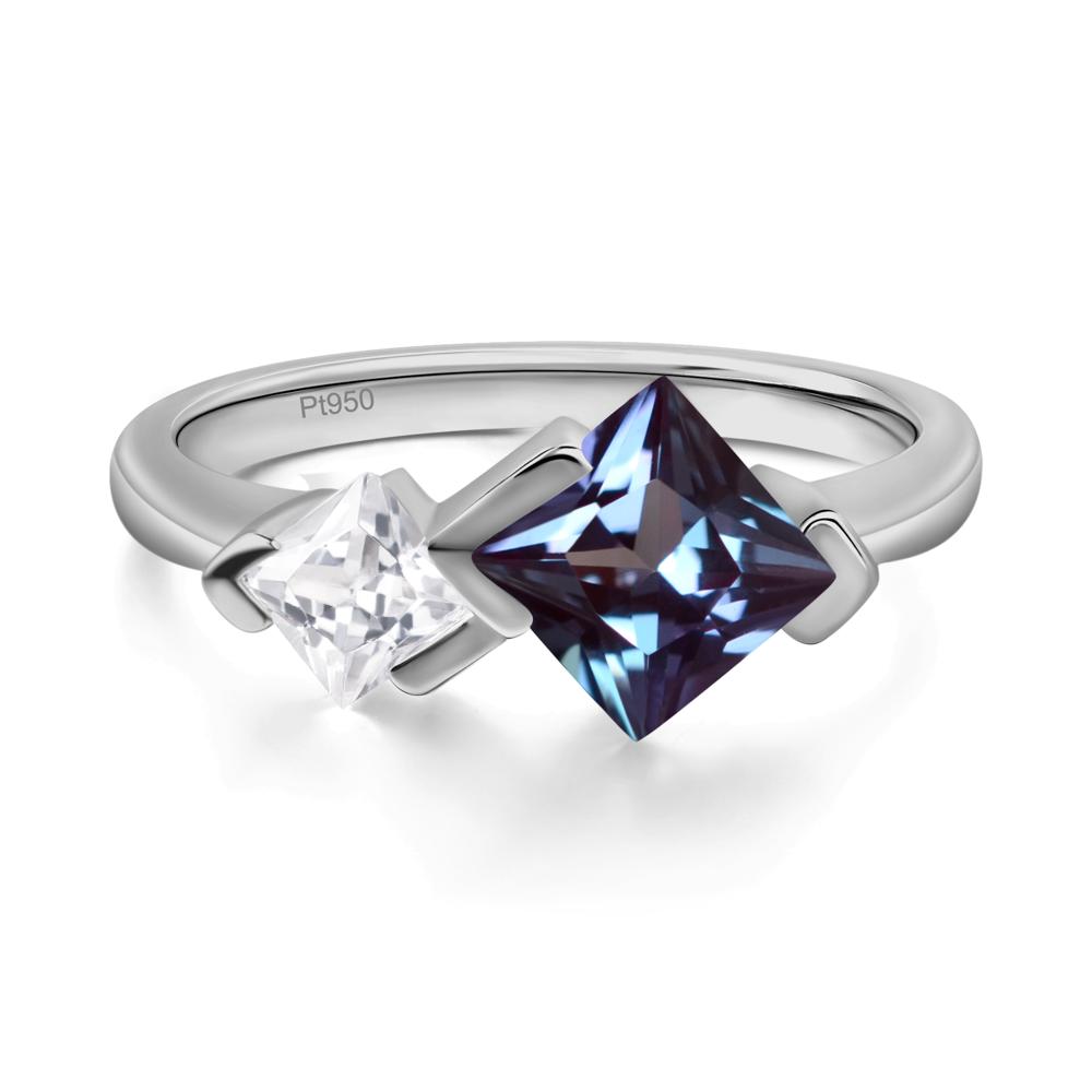 Kite Set 2 Stone Princess Cut Alexandrite Ring - LUO Jewelry #metal_platinum