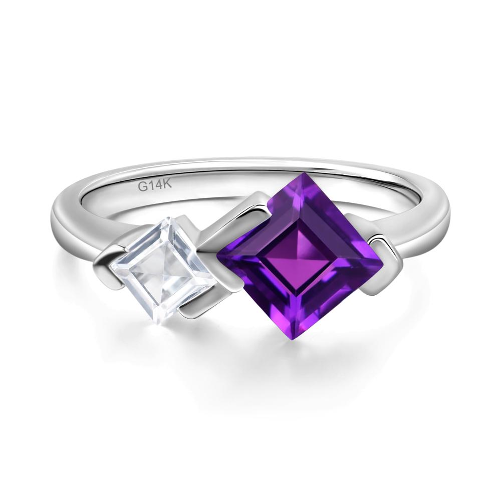 Kite Set 2 Stone Square Cut Amethyst Ring - LUO Jewelry #metal_14k white gold