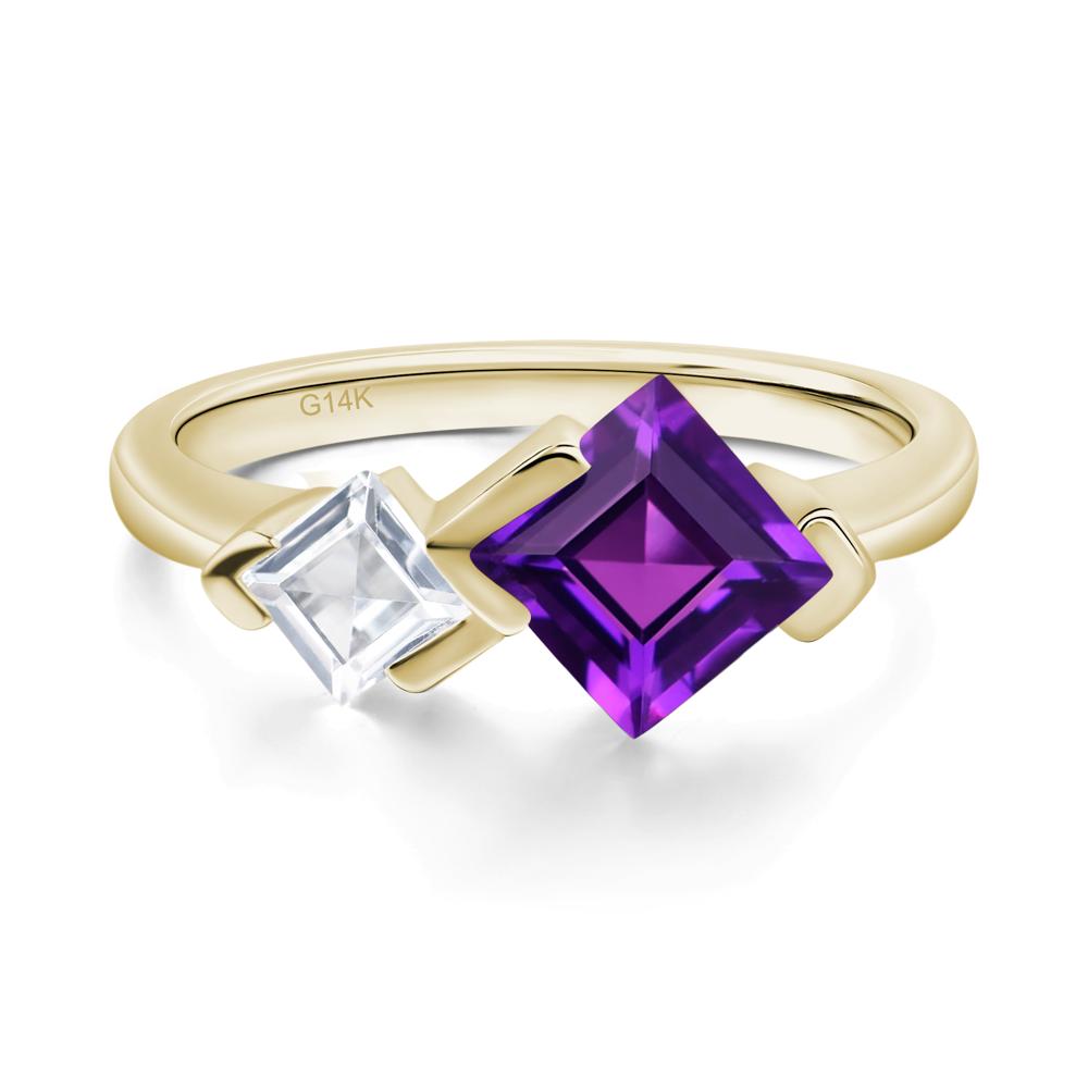 Kite Set 2 Stone Square Cut Amethyst Ring - LUO Jewelry #metal_14k yellow gold