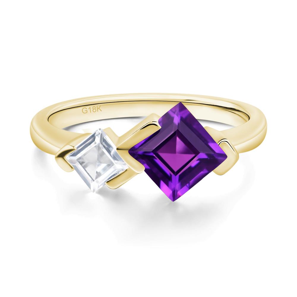 Kite Set 2 Stone Square Cut Amethyst Ring - LUO Jewelry #metal_18k yellow gold