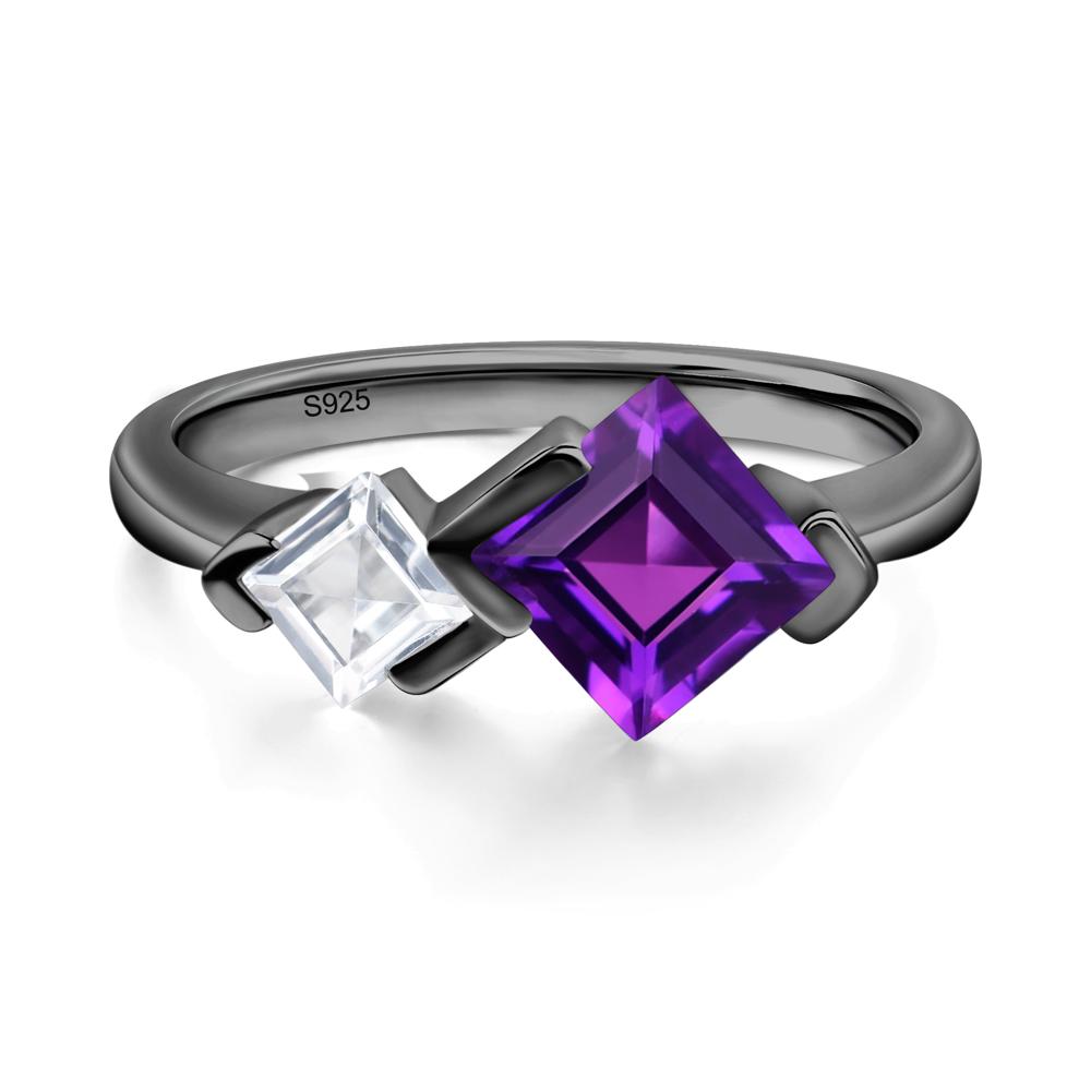 Kite Set 2 Stone Square Cut Amethyst Ring - LUO Jewelry #metal_black finish sterling silver