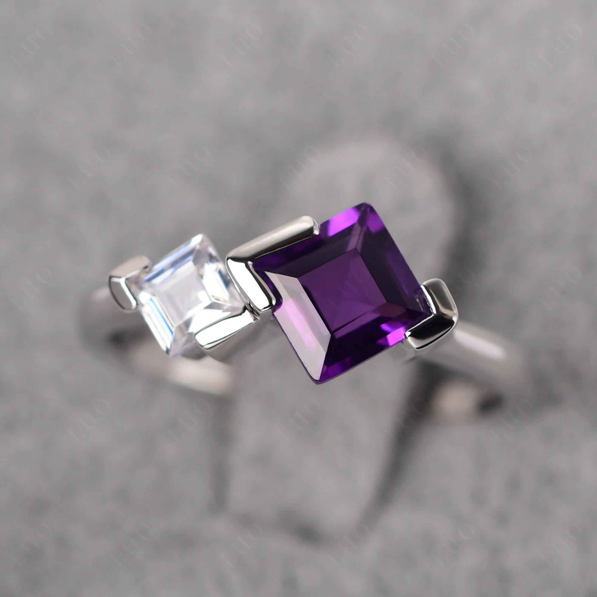 Kite Set 2 Stone Square Cut Amethyst Ring - LUO Jewelry