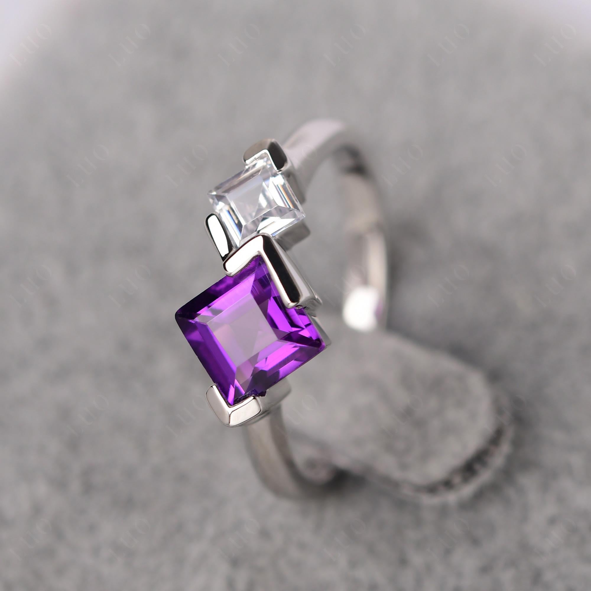 Kite Set 2 Stone Square Cut Amethyst Ring - LUO Jewelry