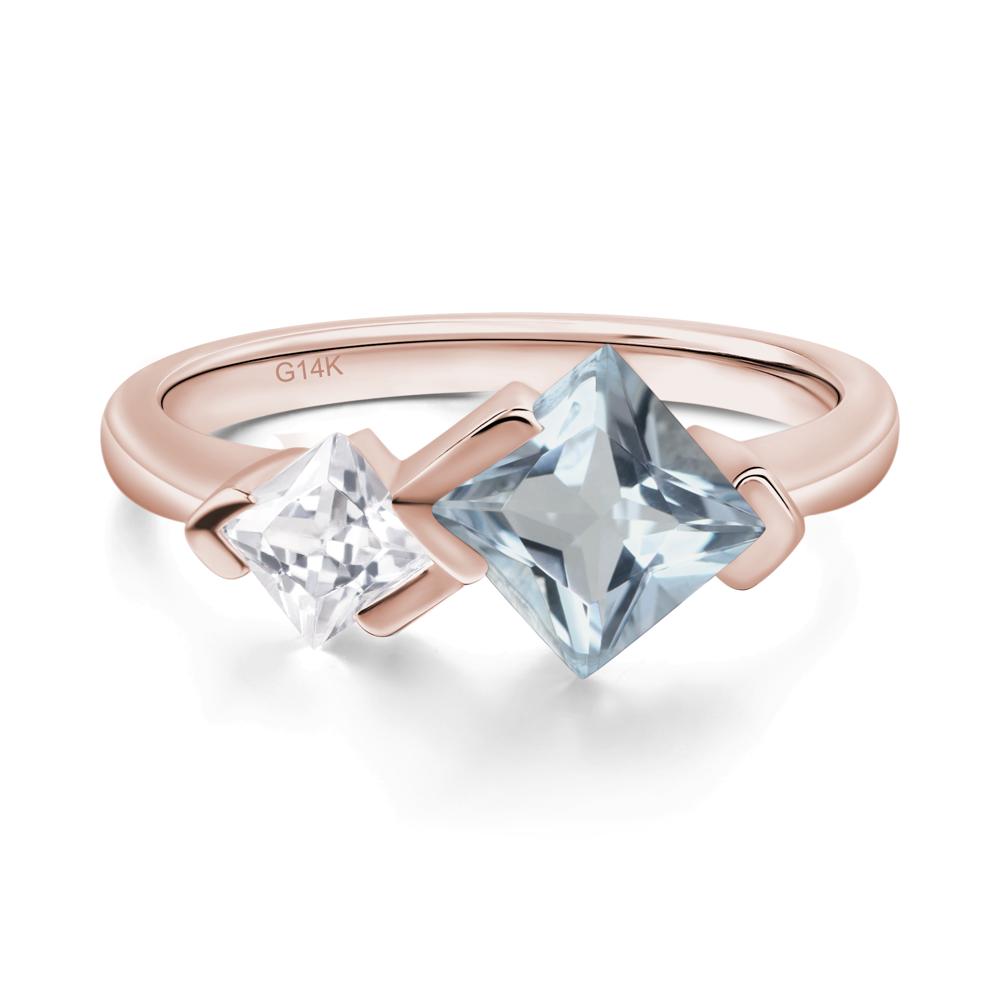 Kite Set 2 Stone Princess Cut Aquamarine Ring - LUO Jewelry #metal_14k rose gold