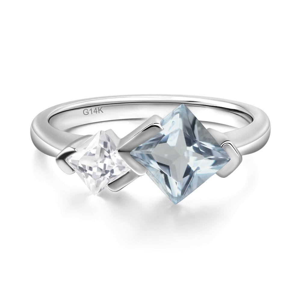 Kite Set 2 Stone Princess Cut Aquamarine Ring - LUO Jewelry #metal_14k white gold