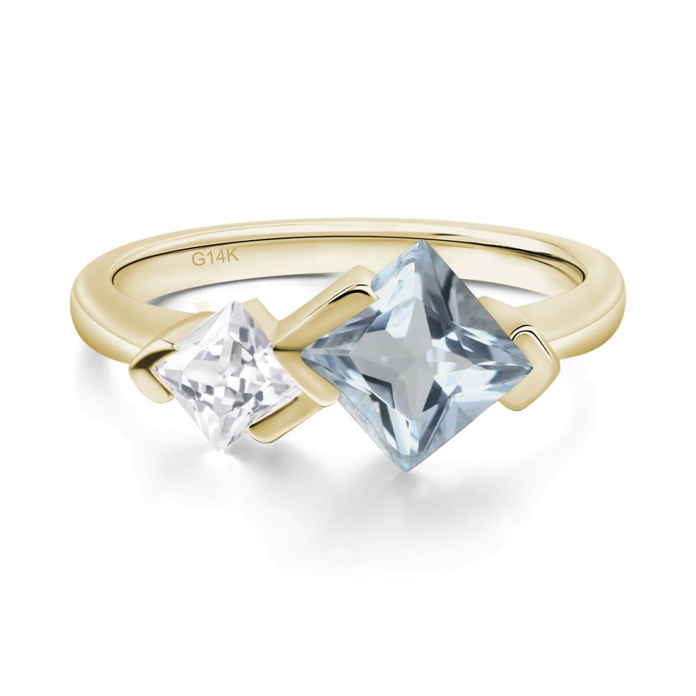 Kite Set 2 Stone Princess Cut Aquamarine Ring - LUO Jewelry #metal_14k yellow gold
